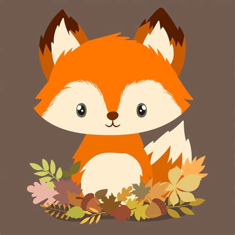 Little fox between autumn leaves Vector | Premium Download