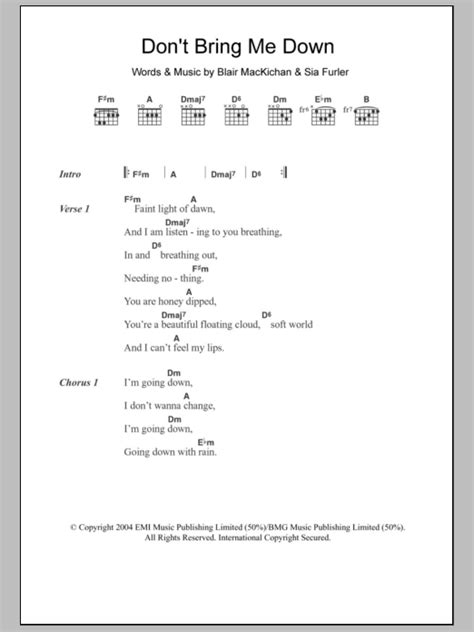 Don't Bring Me Down sheet music by Sia (Lyrics & Chords – 101851)