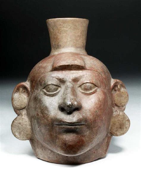 Moche Pottery Large Portrait Head Vessel