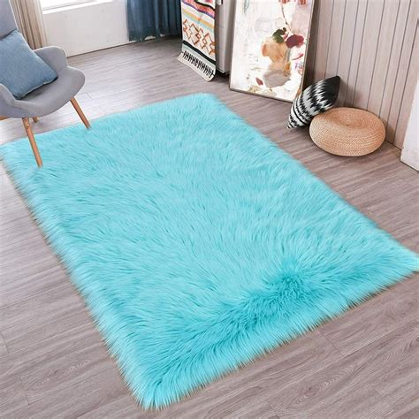 KWANSHOP Faux Sheepskin Fur Fluffy Rug with Rug Grippers for Teal Area Rug, 2 - 7.5 ft Rectangle ...