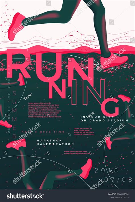 Vector typographic running poster template, with runners, grunge textures, and place for your ...