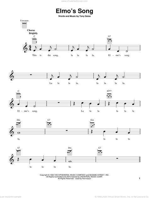 Elmo's Song sheet music for ukulele (PDF-interactive)