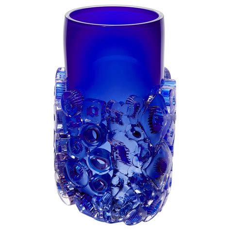 Bright Field Lapis Blue, a textured abstract glass vase by Sabine Lintzen For Sale at 1stDibs