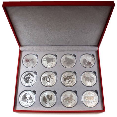 2008-2019 Australia 1oz .999 Fine Silver Lunar Series II 12-coin Set in Deluxe Red Display Box (some