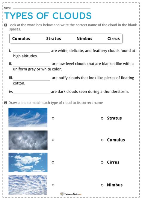 Types Of Clouds Worksheet