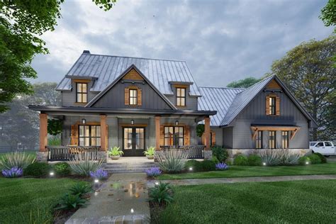 This modern farmhouse plan provides a comfortable layout for any size of family, and features ...