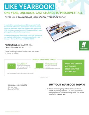 Fillable Online ORDER YOUR 2014 COLONIA HIGH SCHOOL YEARBOOK TODAY Fax Email Print - pdfFiller