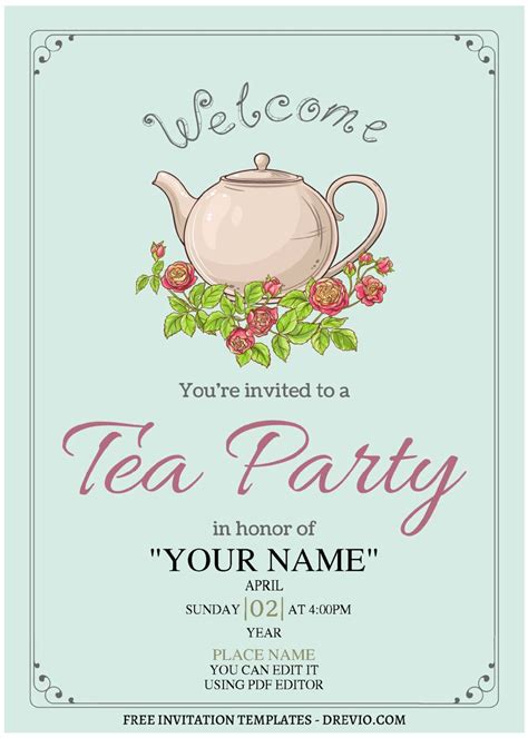 (Free Editable PDF) Adorable Tea Party Birthday Invitation Templates ...