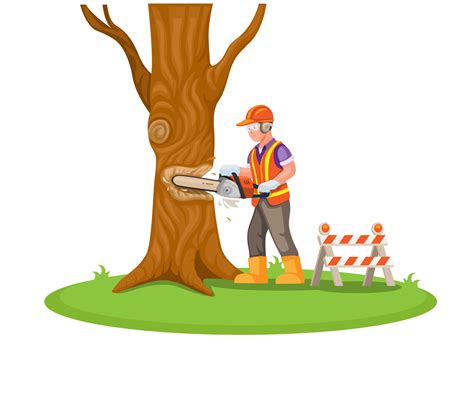 Construction worker cut tree with chainsaw. tree logging activity ...