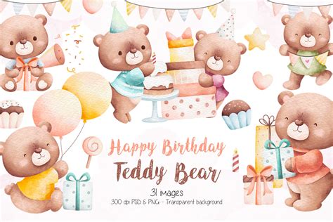 Teddy Bear Birthday Party Clipart Graphic by Stellaart · Creative Fabrica