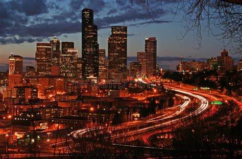 Seattle at Night stock image. Image of highrise, evening - 636079