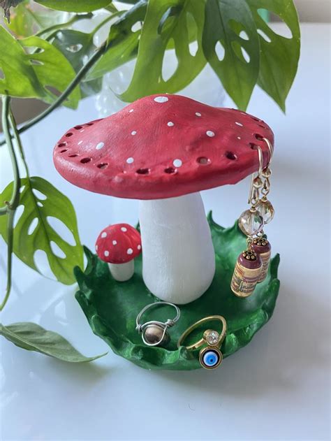 Classic Red Handmade Clay Mushroom Earring Holder | Etsy | Clay ...