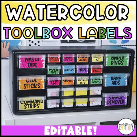 Watercolor Teacher Toolbox Labels | Confetti & Creativity