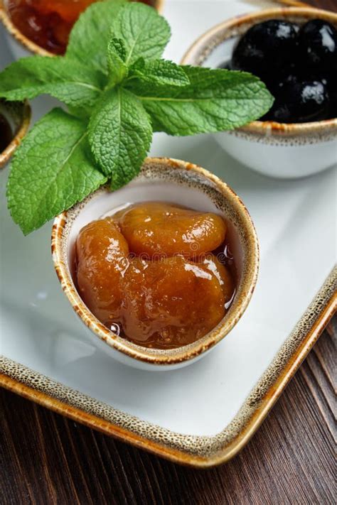 Different Jams. Restaurant Menu Stock Photo - Image of glass, dessert ...