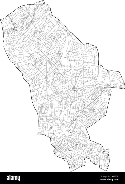 Satellite view of the London boroughs, map and streets of Islington ...