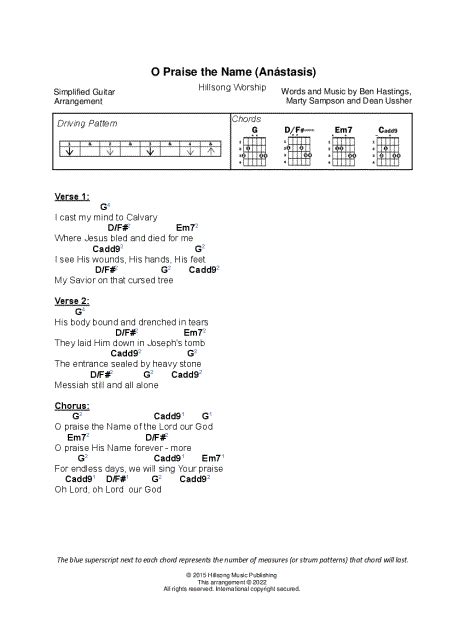 Simplified Guitar "O Praise the Name (Anástasis)" Sheet Music in G ...