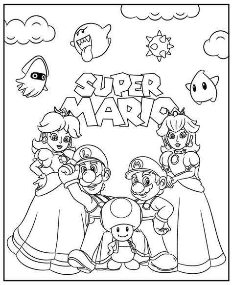 Super Mario characters coloring page