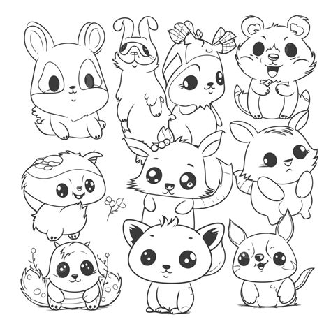 Cute Animal Coloring Pages Cute Animals Collection Outline Sketch Drawing Vector, Animal Drawing ...