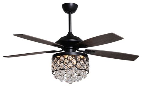 52 Crystal Chandelier Ceiling Fan with LED Light and Remote Control ...