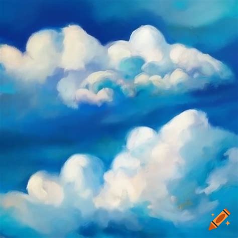 Realistic oil painting of clouds in blue sky on Craiyon