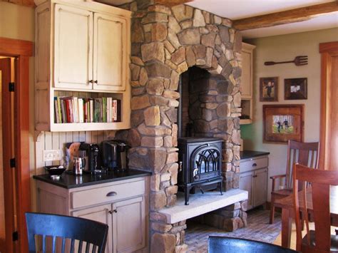Wood Stove in Stone Alcove - Rustic - Dining Room - Minneapolis - by Fire Works Fireplace | Houzz
