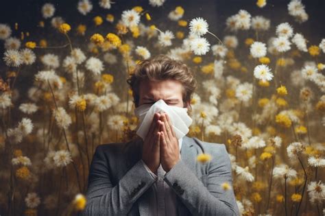 Free AI Image | Man suffering from allergy by being exposed to flower pollen outside