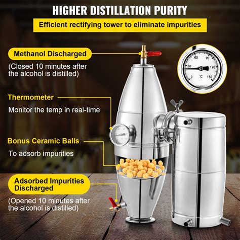 VEVOR 30L 7.9Gal Water Alcohol Distiller 304 Stainless Steel Alcohol Distiller Home Kit ...