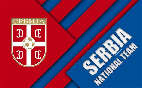 Download wallpapers Serbia national football team, 4k, emblem, material design, red blue ...