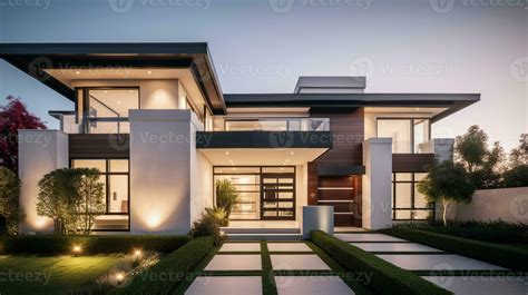 AI Generative Exterior of modern luxury house with garden and beautiful sky 23309047 Stock Photo ...