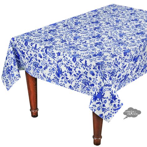 58" Square Versailles Blue Acrylic-Coated Cotton French Tablecloth by Le Cluny | French ...