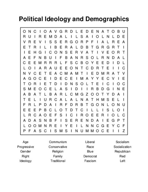 Political Ideology and Demographics Word Search