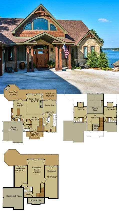 Rustic Mountain House Floor Plan with Walkout Basement | Lake house plans, Mountain house plans ...