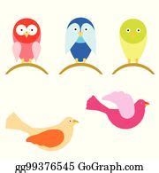 1 Vector Set With Cartoon Birds In Multiple Colors Clip Art | Royalty Free - GoGraph