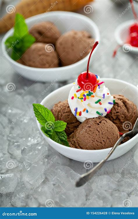 Chocolate Ice Cream Sundae in a Bowl Stock Photo - Image of cold, milk ...