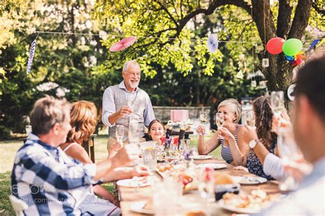 Family celebration or a garden party outside in the backyard.