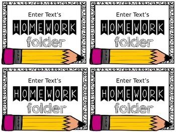 Editable Homework Folder Labels by FirstintheRoseGarden | TpT