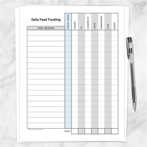 Printable Food Tracking Sheet Healthy Eating, Daily Calorie Fat Saturated Fat Sodium ...