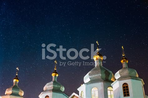 Christian Church Under The Night Sky With Stars Stock Photo | Royalty ...