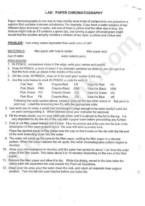 Lab Report: Paper Chromatography printable pdf download