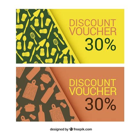 Free Vector | Discount coupons restaurant set