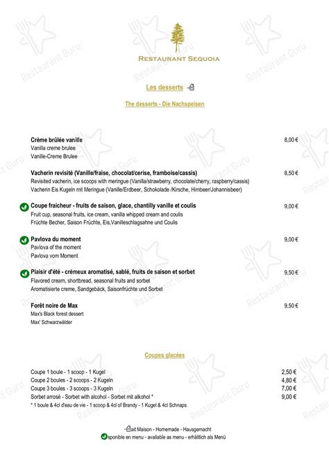 Menu at Restaurant Sequoia, Riquewihr