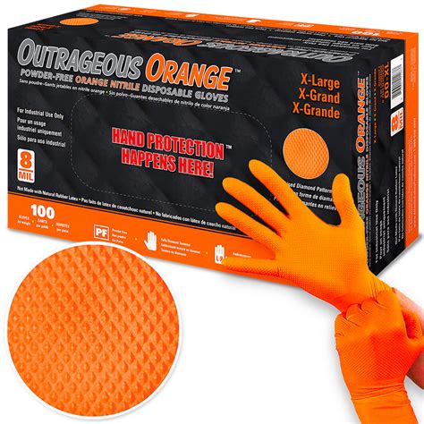 Outrageous Orange Diamond Grip Nitrile Gloves