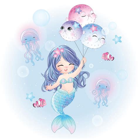 Cute mermaid with watercolor illustration 2075122 Vector Art at Vecteezy