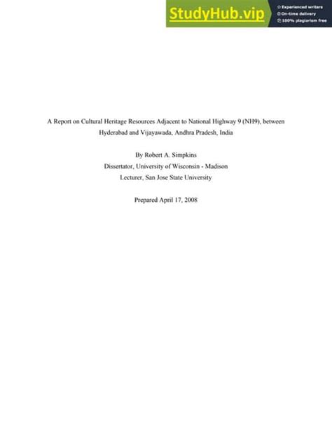 A Report on Cultural Heritage Resources Adjacent to National Highway 9 (NH9), between Hyderabad ...