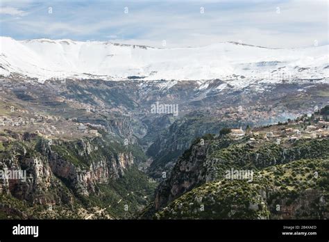 Snow capped mountains, Qadisha valley, Lebanon Stock Photo - Alamy