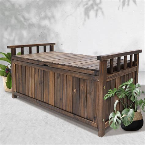 160L Outdoor Storage Box & Wooden Garden Bench - Charcoal - Outdoor Storage Boxes