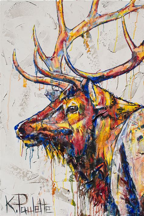 Elk Painting Colorful Art Wildlife Canvas antlers modern - Kent Paulette