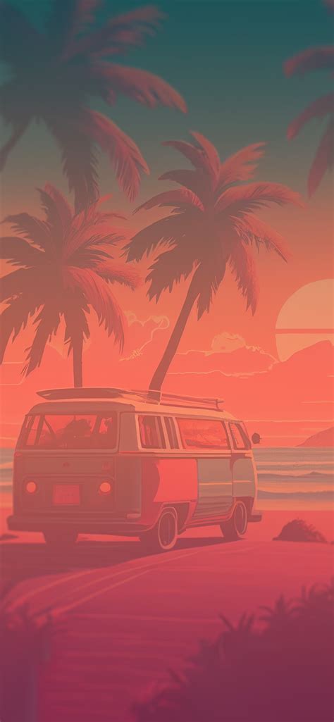 Microbus on the Beach Aesthetic Wallpaper - Summer Wallpapers