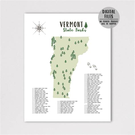 Vermont State Parks Map | Vermont Map Print | Gift For Hiker – Nomadic ...