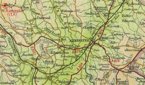 Map of the Axminster (Devon) area in SW England c 1950 | Map, Old map, Detailed map